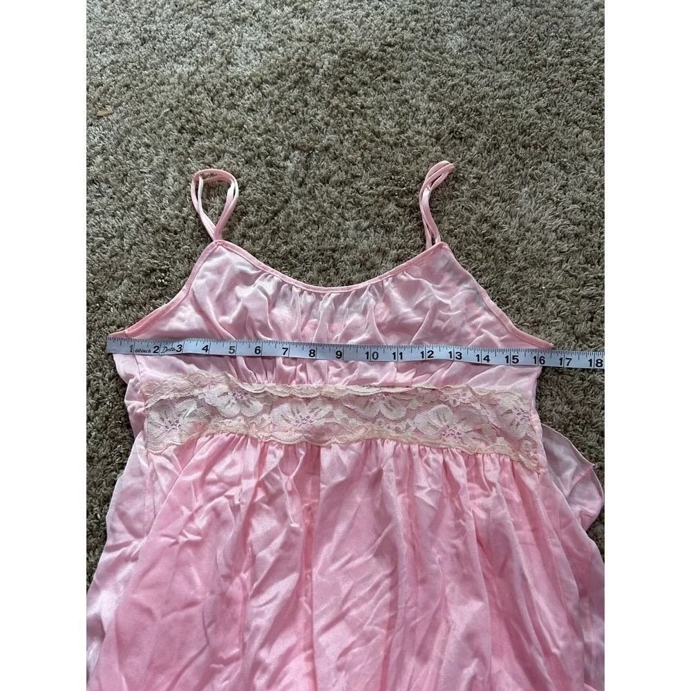 Vintage Pink Nylon Lace Empire Waist Nightgown Maxi Chemise Sleepwear Medium USA